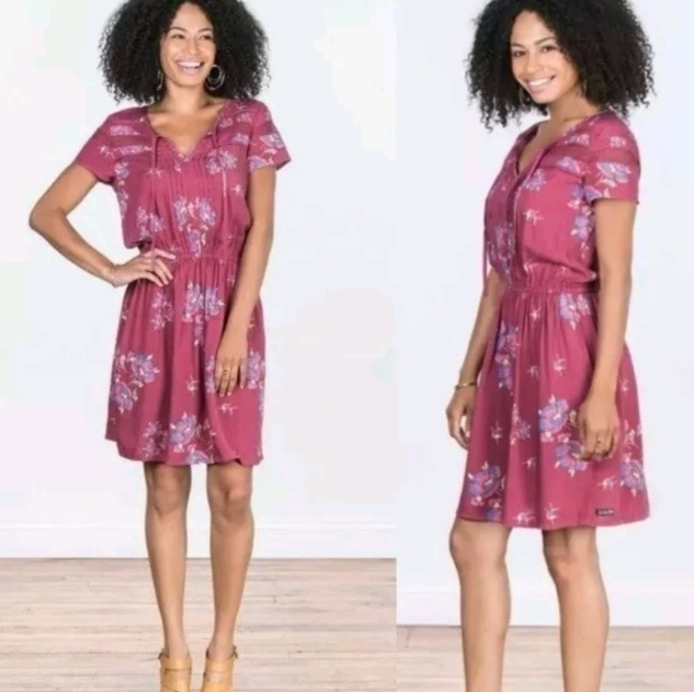 Matilda Jane Make Believe Art Class Mauve Floral Print Dress Short Sleeve M
